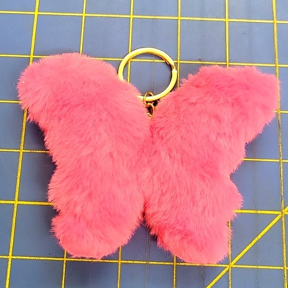 Furry Butterfly Purse Charm Keyring 4" x 5"